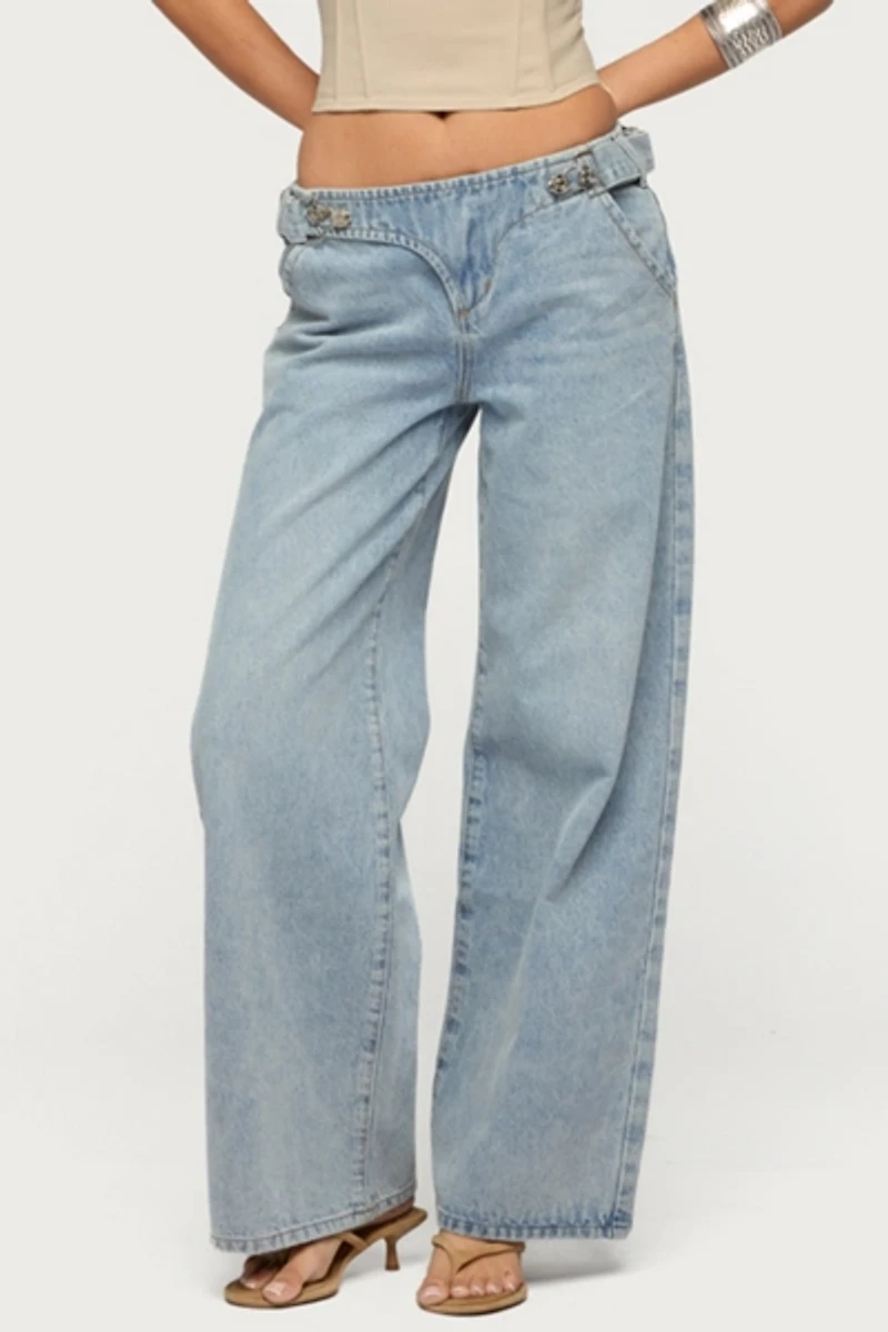 Edikted Buckled Low Rise Baggy Jeans