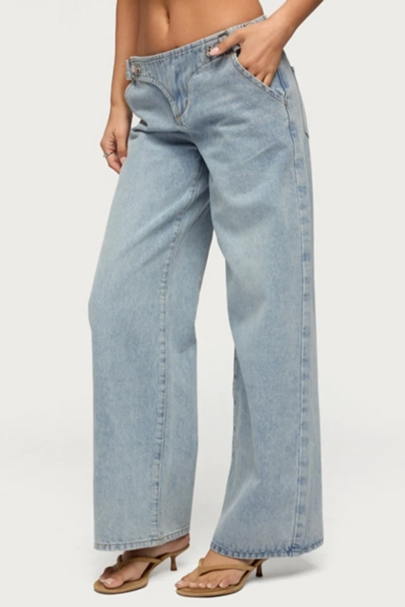 Edikted Buckled Low Rise Baggy Jeans