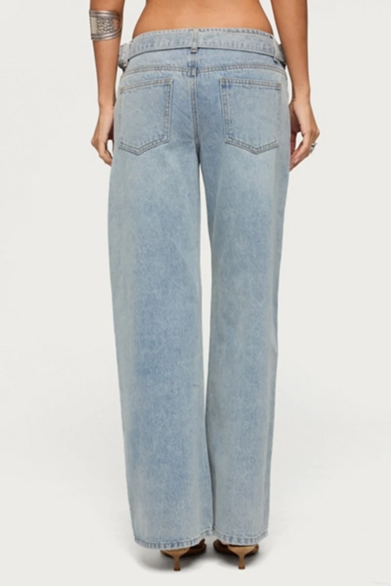 Edikted Buckled Low Rise Baggy Jeans
