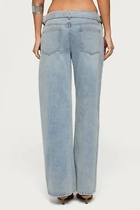 Edikted Buckled Low Rise Baggy Jeans