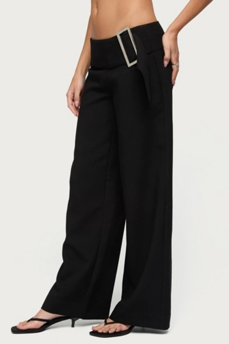 Edikted Cerise Buckle Low Rise Baggy Pants