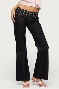 Edikted Scalloped Grommet Low Rise Bootcut Jeans