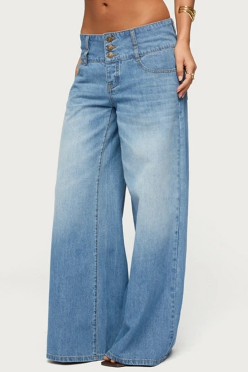 Edikted Wide Waistband Low Rise Baggy Jeans
