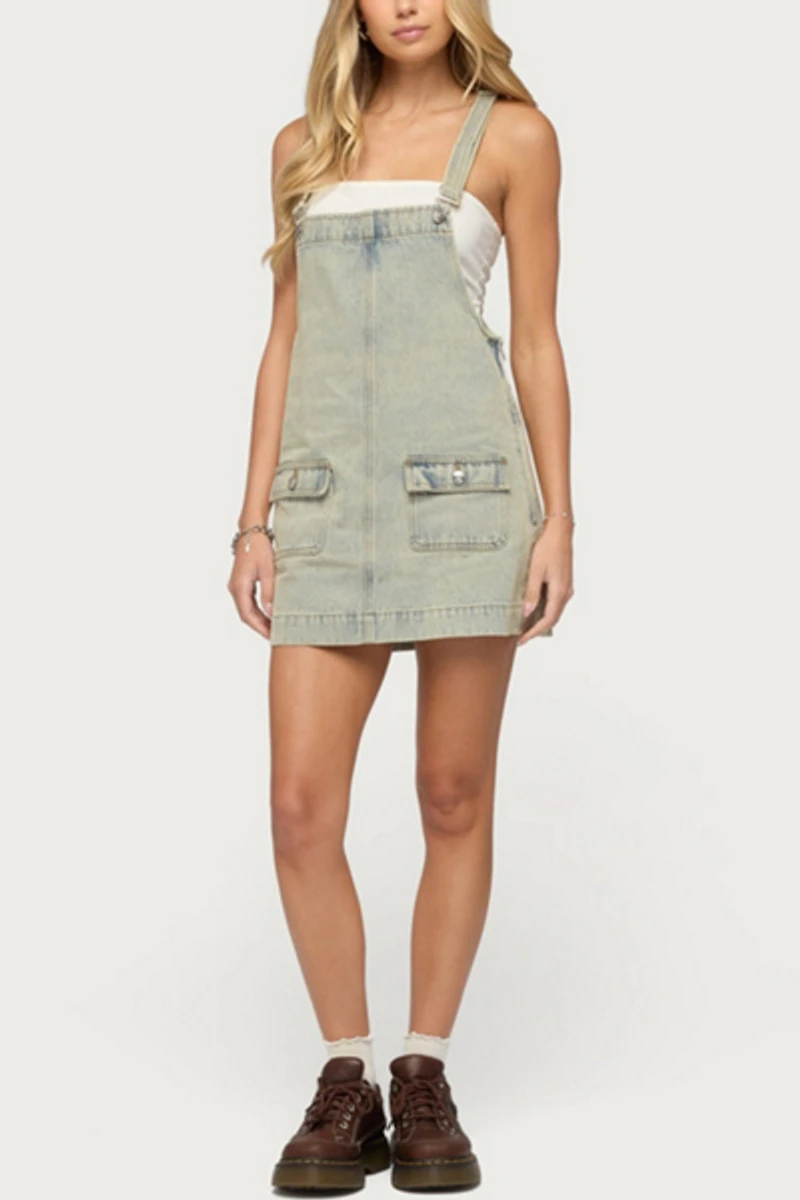 Edikted Overall Denim Mini Dress