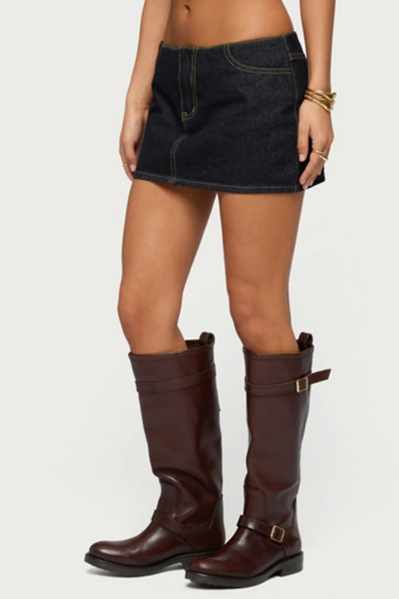 Edikted Leire No Waistband Denim Mini Skort