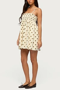 Edikted Polka Dot Linen Look Mini Dress