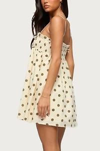 Edikted Polka Dot Linen Look Mini Dress