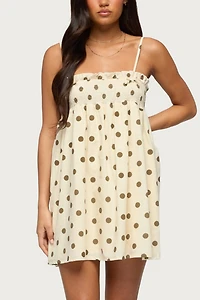 Edikted Polka Dot Linen Look Mini Dress