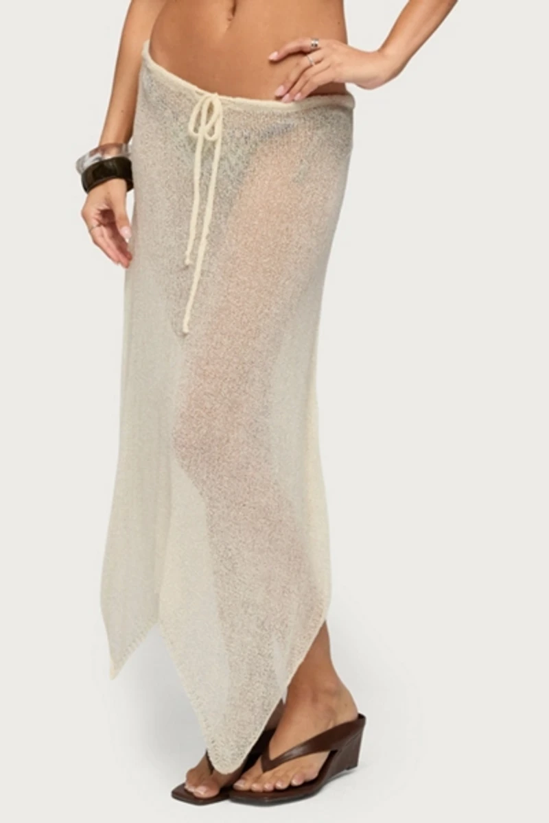 Edikted Isla Handkerchief Sheer Knit Midi Skirt