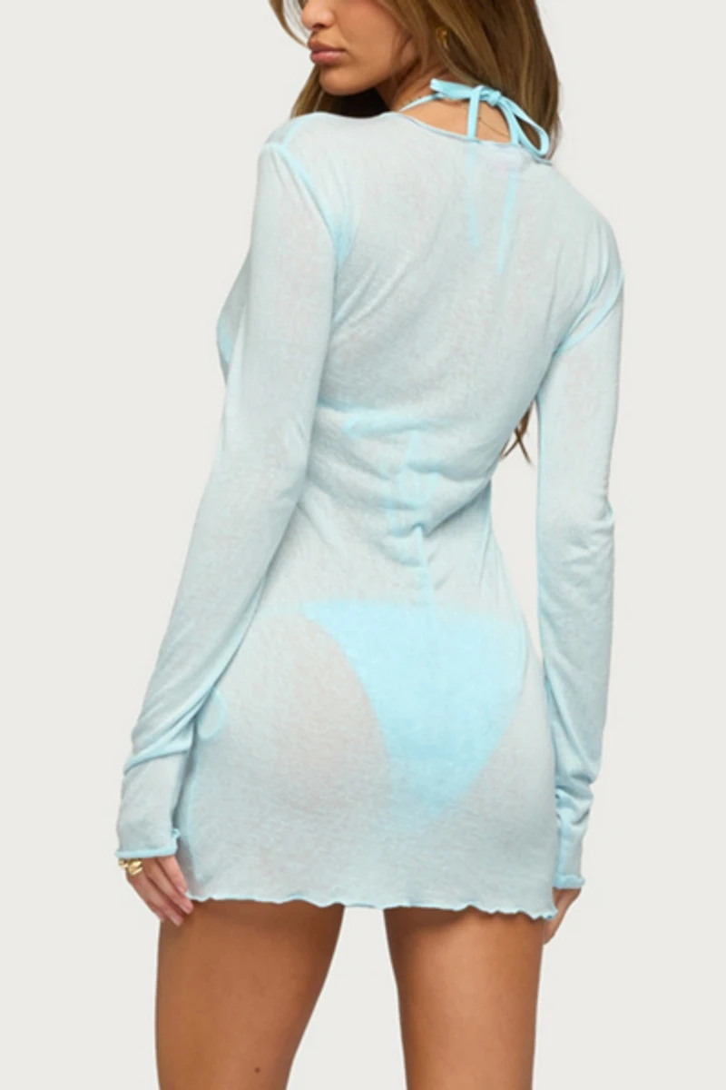 Edikted Margeaux Sheer Long Sleeve Mini Dress