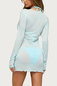 Edikted Margeaux Sheer Long Sleeve Mini Dress