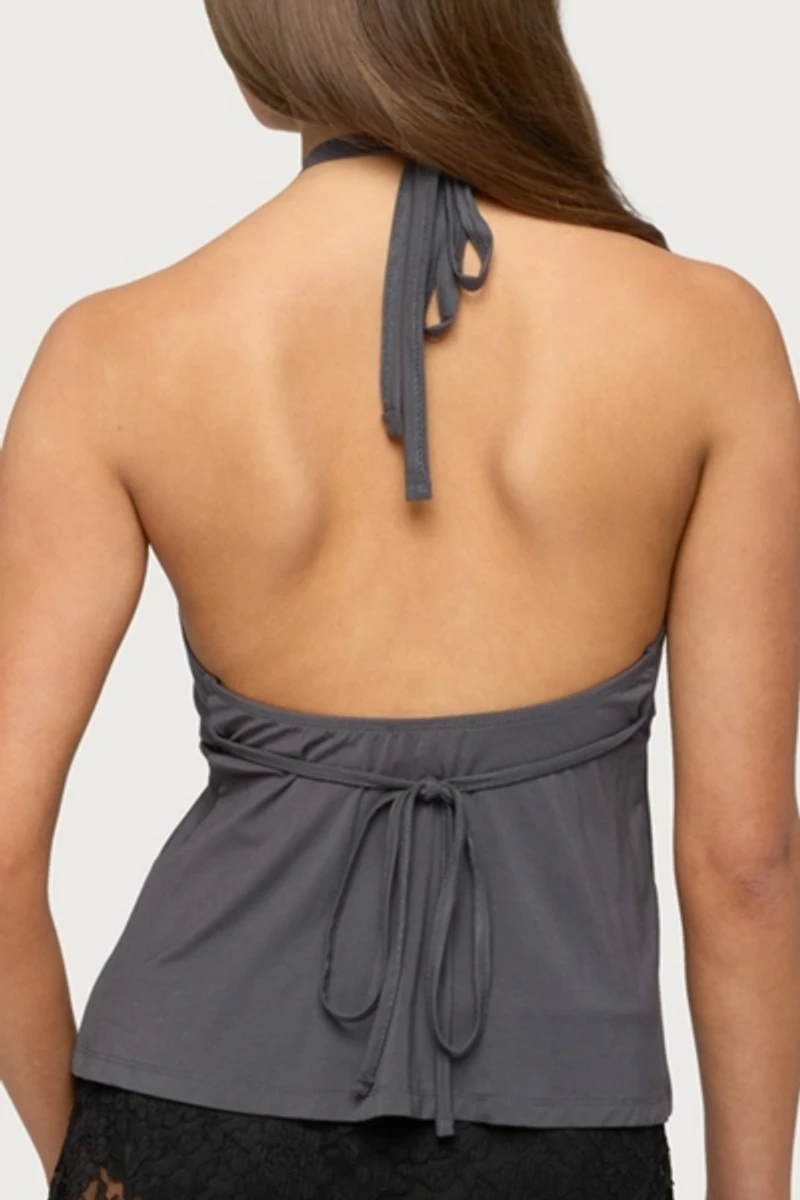 Edikted Dafnie Split Front Crisscross Halter Top