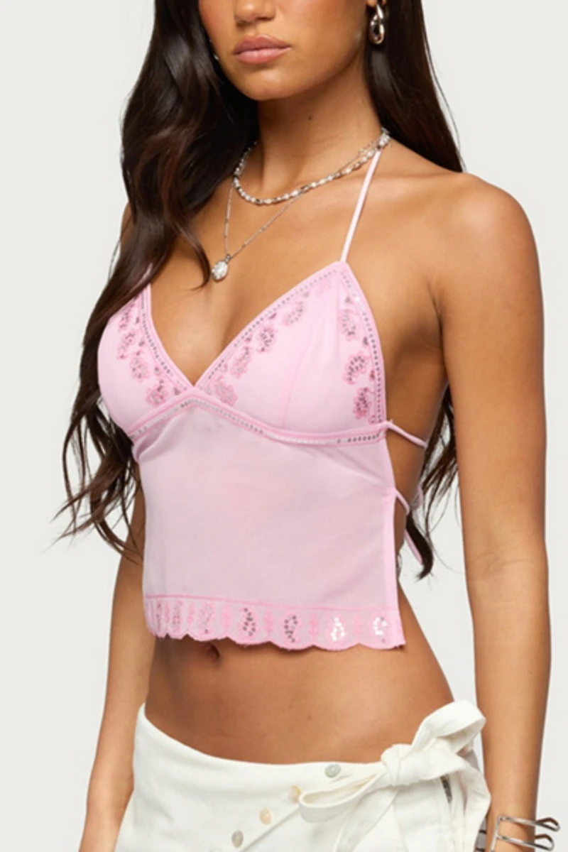 Edikted Allise Backless Sequin Halter Top