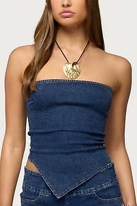 Edikted Zaida Asymmetric Denim Strapless Top