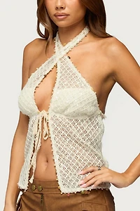 Edikted Sheer Net Sequin Split Front Top