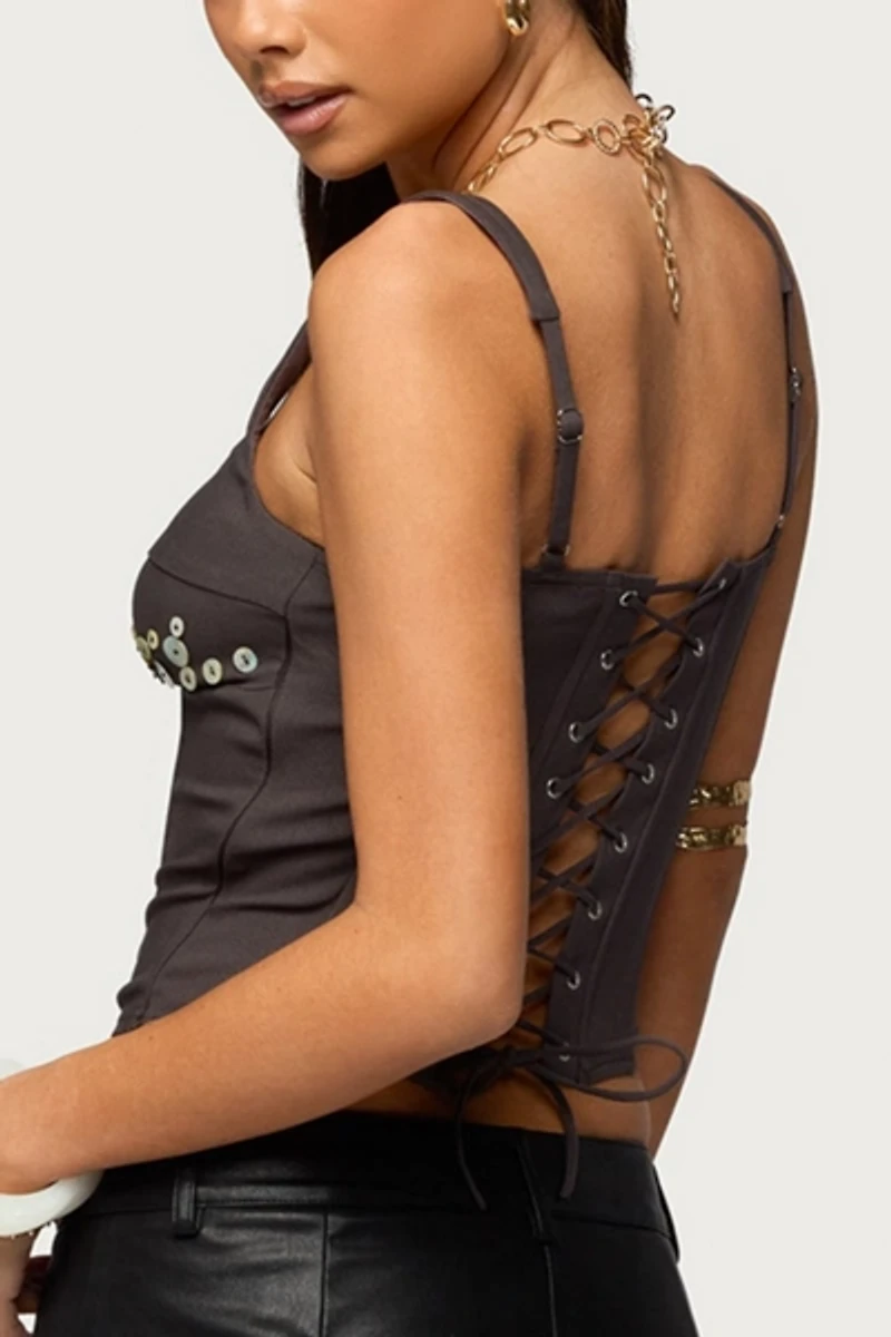 Edikted Libbie Iridescent Button Corset
