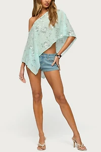 Edikted Triana Bead & Sequin Chiffon Poncho