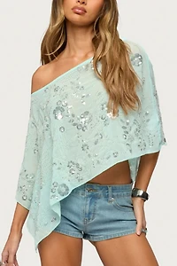 Edikted Triana Bead & Sequin Chiffon Poncho