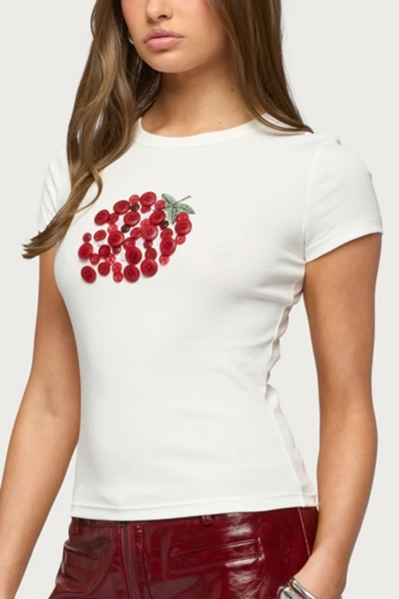 Edikted My Sweet Strawberry Button T Shirt