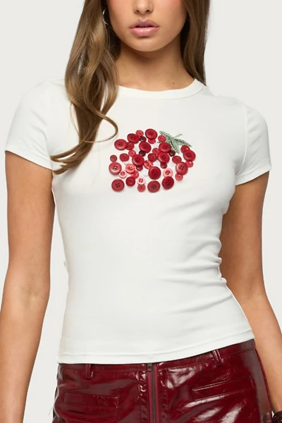 Edikted My Sweet Strawberry Button T Shirt