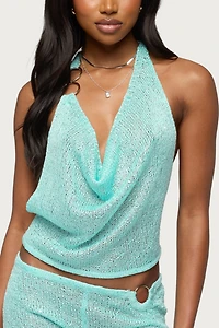 Edikted Sarina Sequin Knit Backless Halter Top