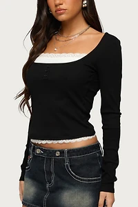 Edikted Joana Layered Lacey Henley Top