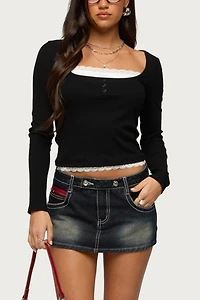 Edikted Joana Layered Lacey Henley Top