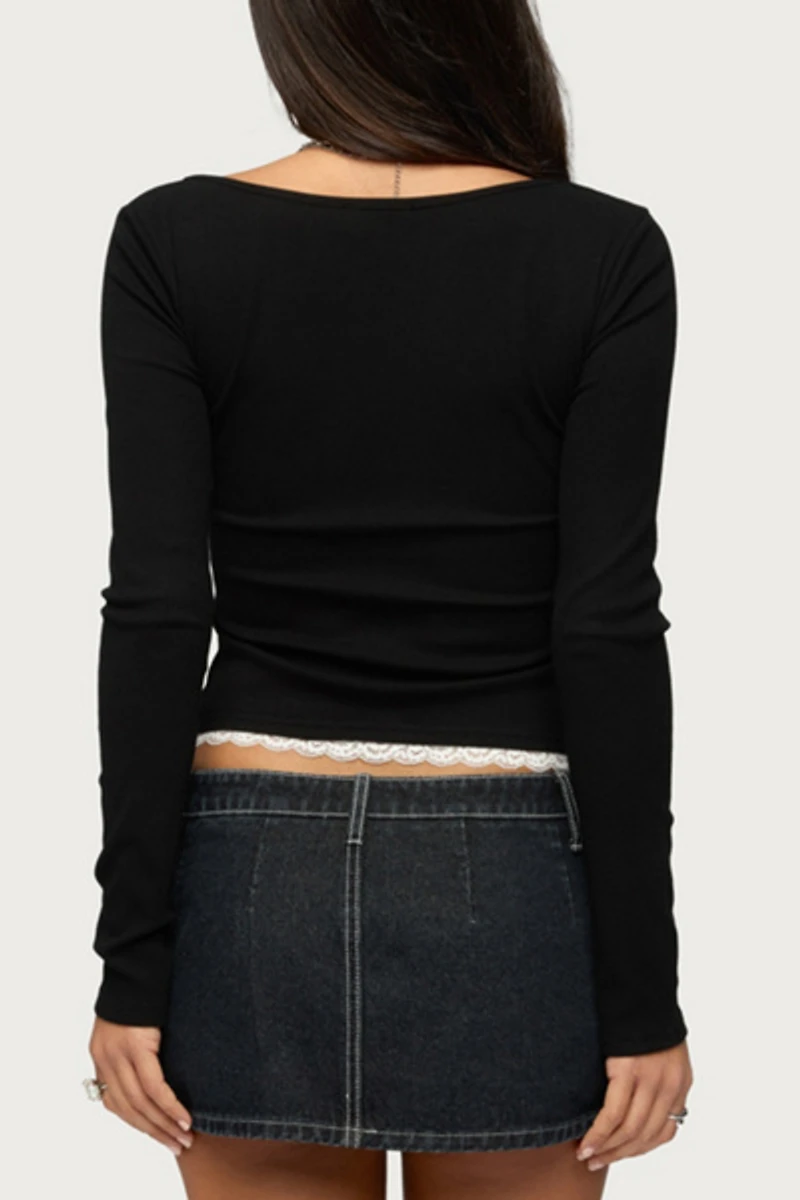 Edikted Joana Layered Lacey Henley Top