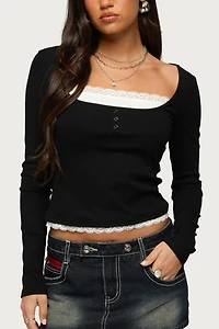 Edikted Joana Layered Lacey Henley Top