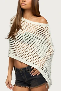 Edikted Cloe Off Shoulder Crochet Poncho