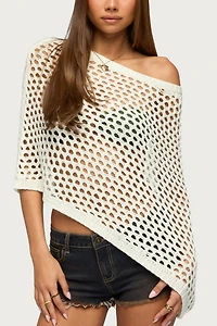 Edikted Cloe Off Shoulder Crochet Poncho