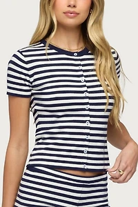 Edikted Irena Striped Button Up Knit Top