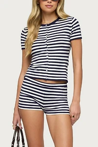 Edikted Irena Striped Button Up Knit Top