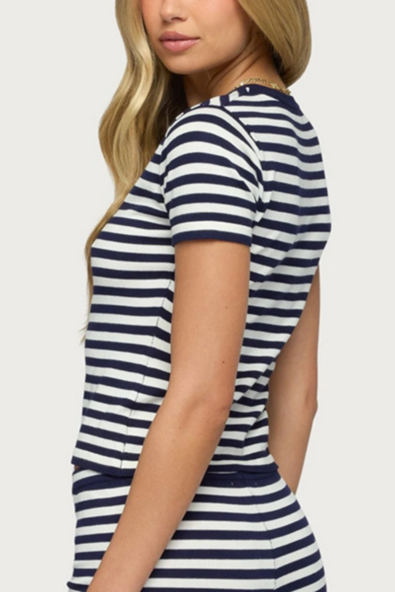 Edikted Irena Striped Button Up Knit Top