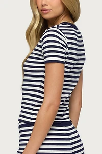 Edikted Irena Striped Button Up Knit Top