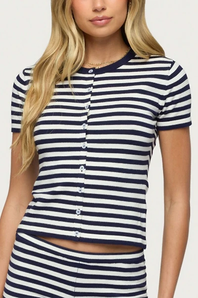 Edikted Irena Striped Button Up Knit Top