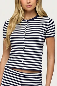 Edikted Irena Striped Button Up Knit Top