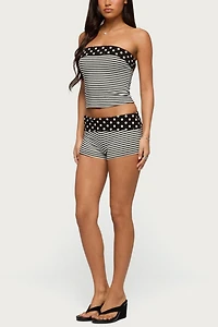 Edikted Presley Stripe & Polka Dot Foldover Tube Top