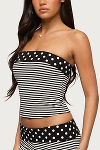 Edikted Presley Stripe & Polka Dot Foldover Tube Top