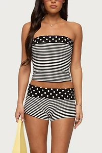 Edikted Presley Stripe & Polka Dot Foldover Tube Top