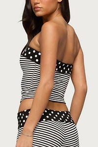 Edikted Presley Stripe & Polka Dot Foldover Tube Top