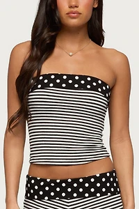 Edikted Presley Stripe & Polka Dot Foldover Tube Top