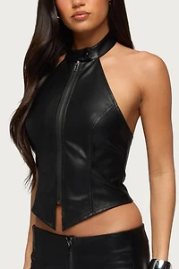 Edikted Diana Zip Up Faux Leather Halter Top