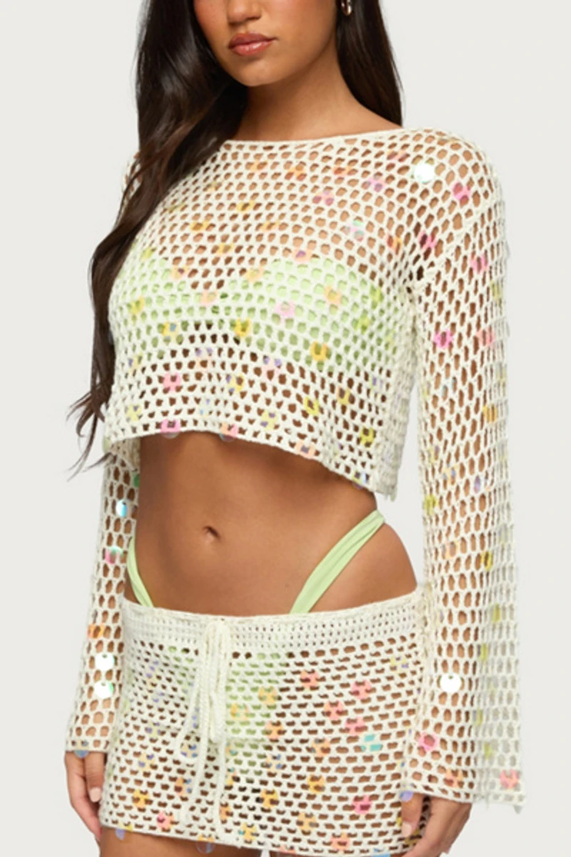 Edikted Kirah Sequin Crochet Top