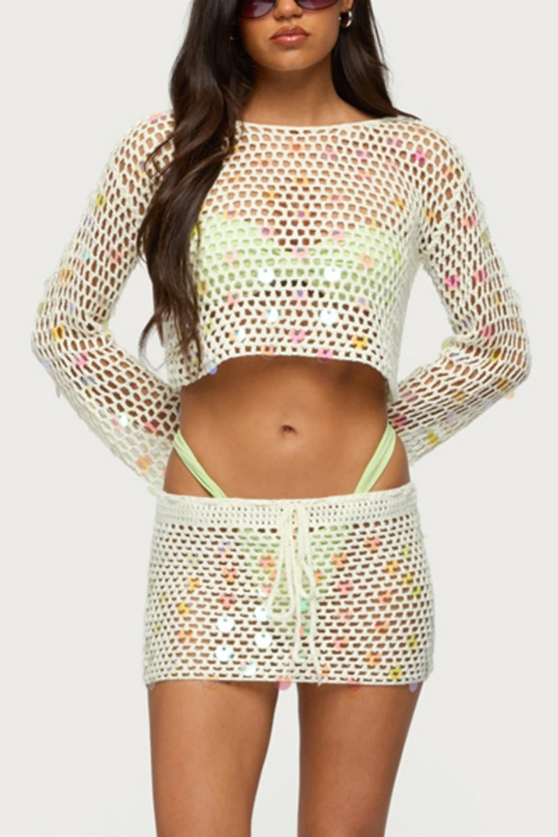 Edikted Kirah Sequin Crochet Top