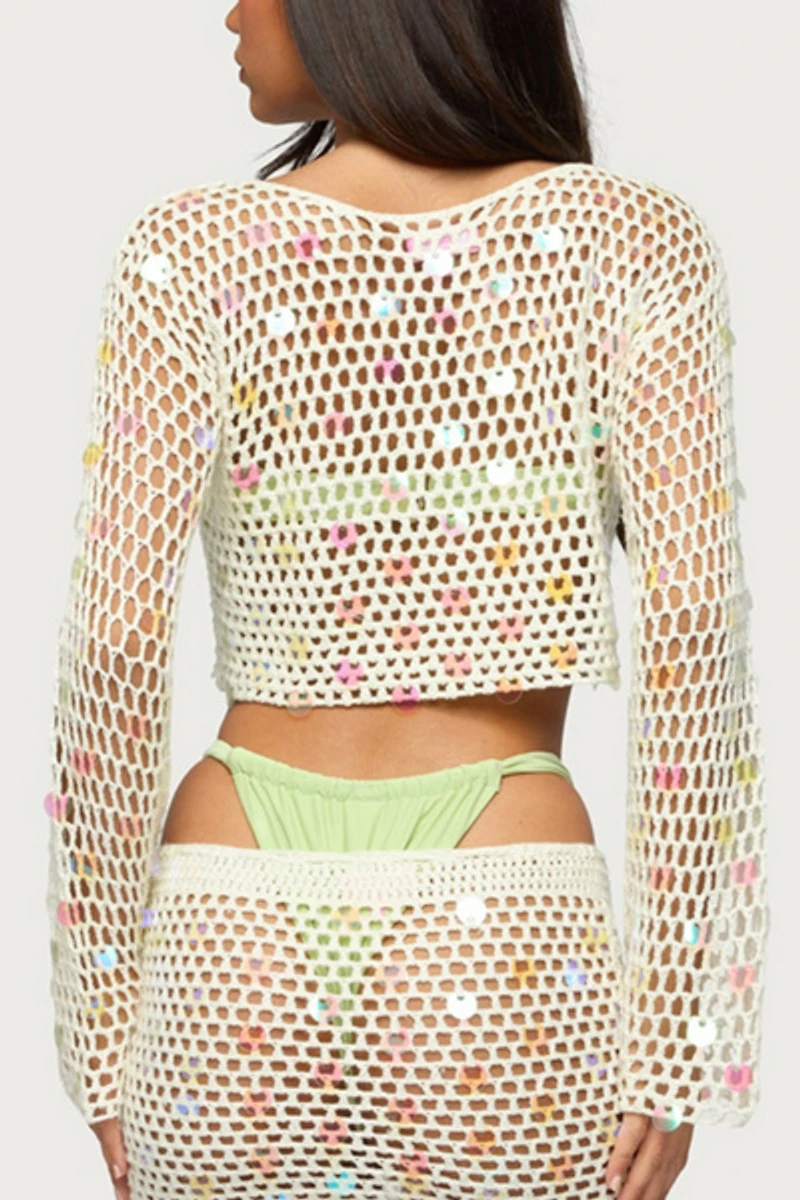 Edikted Kirah Sequin Crochet Top