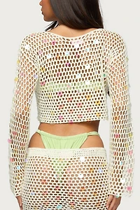 Edikted Kirah Sequin Crochet Top