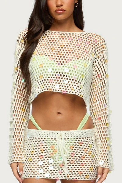 Edikted Kirah Sequin Crochet Top