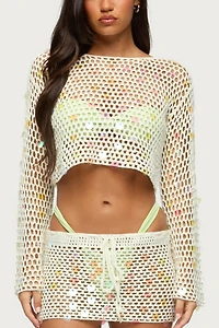 Edikted Kirah Sequin Crochet Top