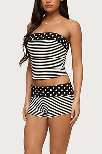 Edikted Presley Stripe & Polka Dot Foldover Shorts